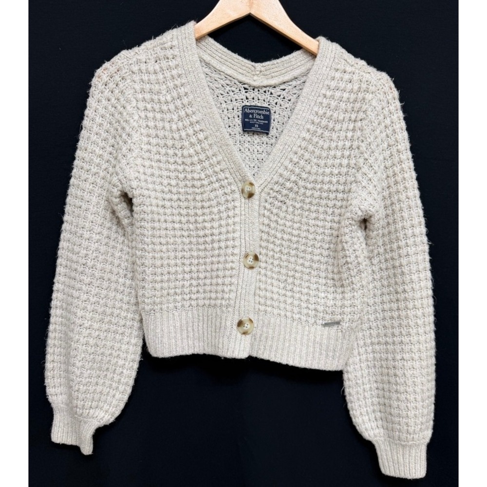 Abercrombie & Fitch Women's Cardigan Oatmeal Chunky Knit Cropped Sweater XS Cozy
